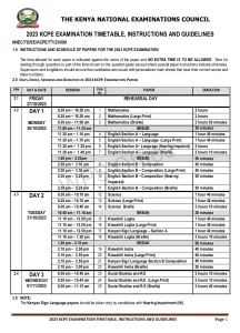 KCPE Timetable 2023 